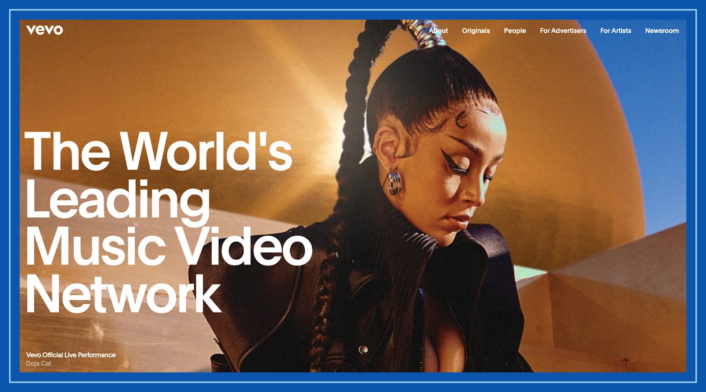 Screenshot of the Vevo homepage.